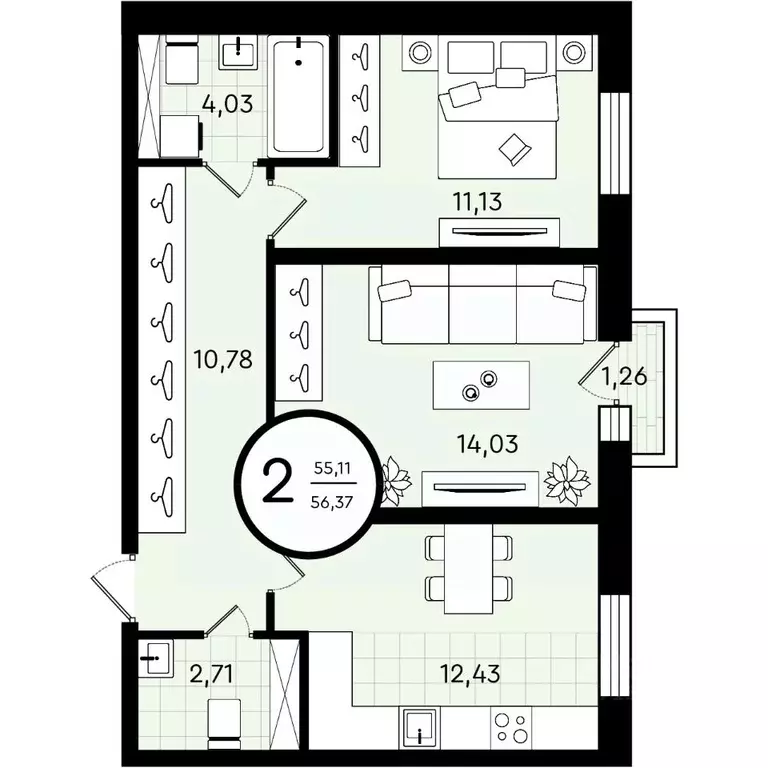 2-к кв. Тюменская область, Тюмень ул. Александра Звягина, 3 (56.37 м) - Фото 1