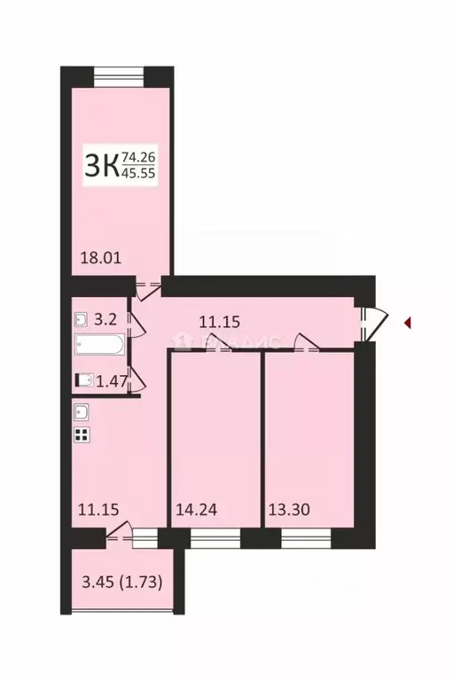 3-к кв. Владимирская область, Владимир ул. Диктора Левитана, 48 (74.26 ... - Фото 1