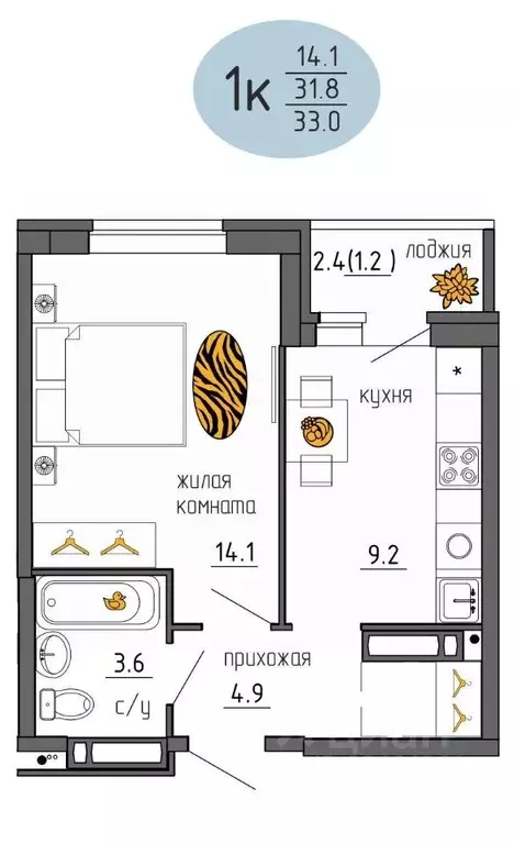 1-к кв. Пермский край, Пермь Ижевская ул., 38 (33.0 м) - Фото 1