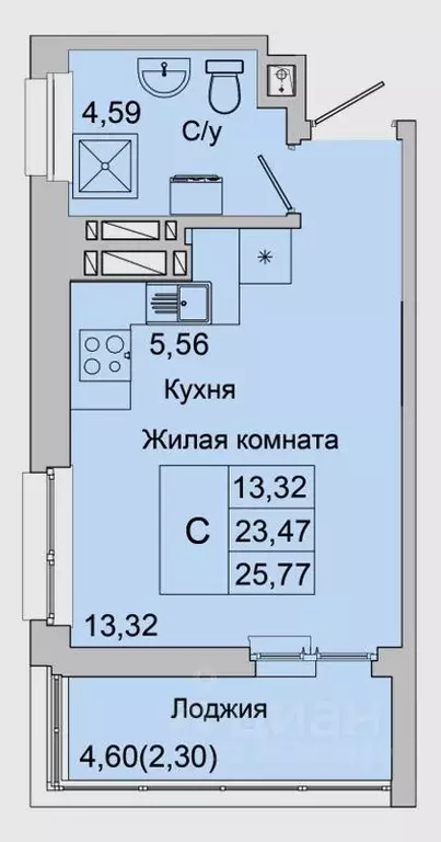 Студия Ростовская область, Батайск ул. Булгакова, 11 (25.77 м) - Фото 0