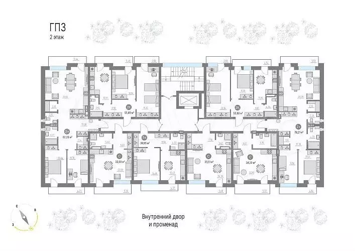 2-к. квартира, 63,9 м, 2/4 эт. - Фото 1