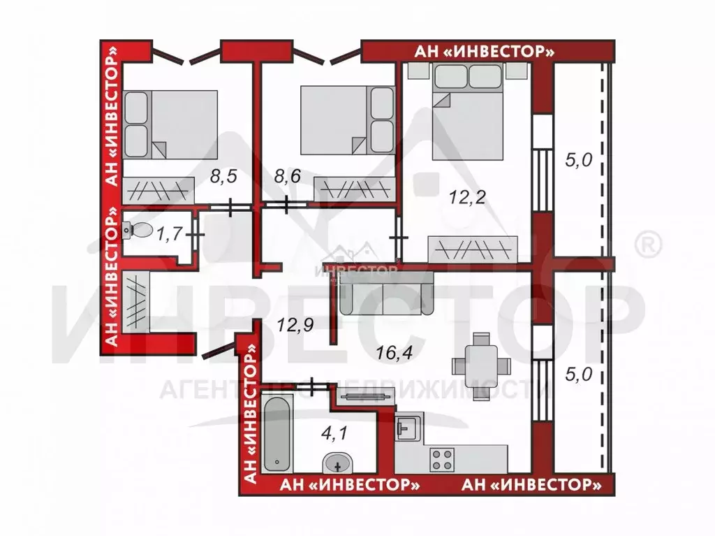3-к. квартира, 74 м, 4/10 эт. - Фото 0