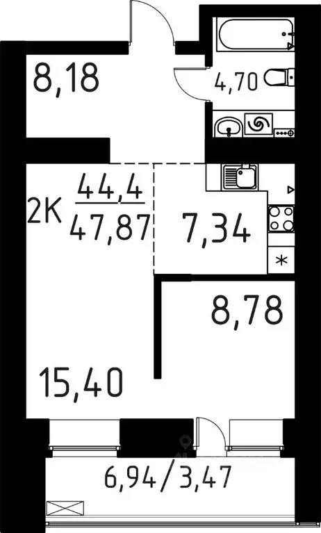 2-к кв. Томская область, Томск ул. Вершинина, 58к1 (47.87 м) - Фото 0