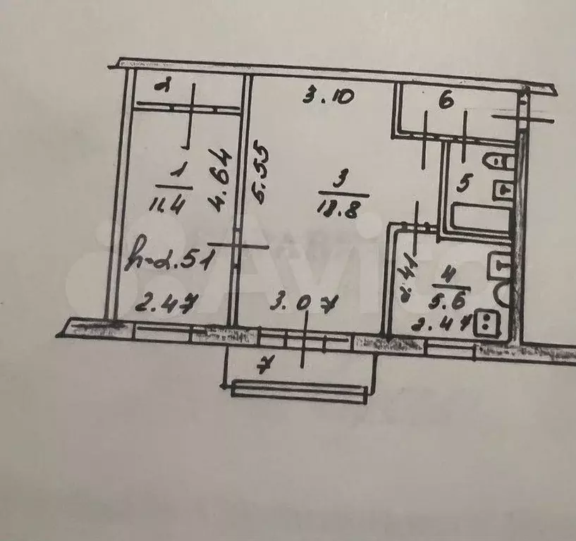 2-к. квартира, 44,6 м, 5/5 эт. - Фото 0