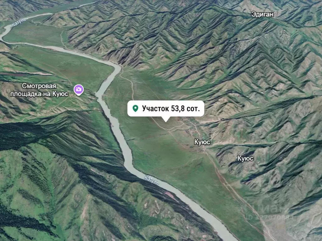 Участок в Алтай, Чемальский район, с. Куюс Центральная ул. (53.8 сот.) - Фото 2
