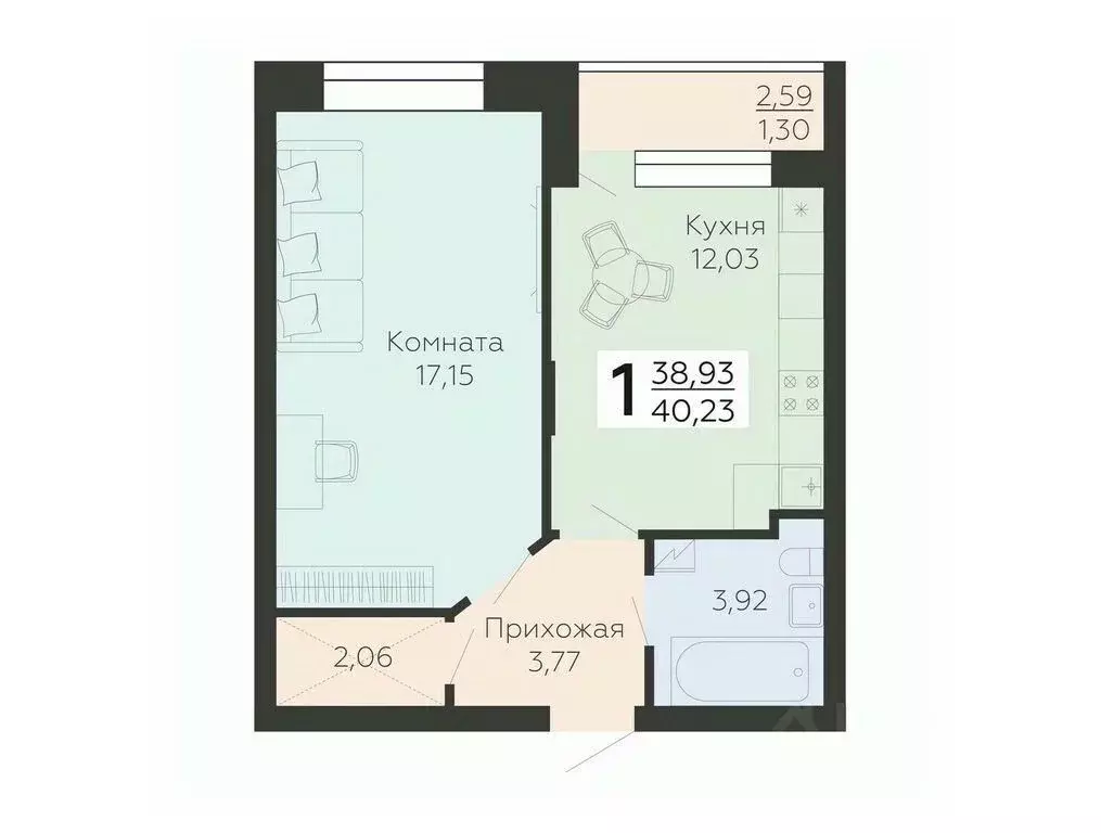 1-к кв. Воронежская область, Воронеж ул. Независимости, 78к4 (40.23 м) - Фото 0