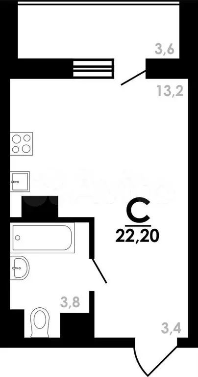 Квартира-студия, 22,2 м, 12/25 эт. - Фото 0