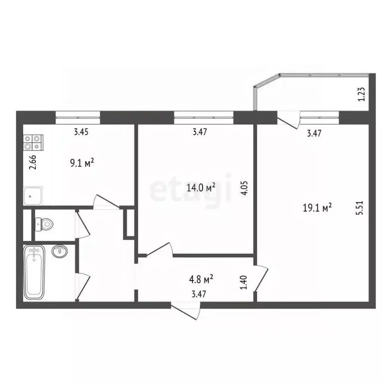 2-к кв. Омская область, Омск ул. Завертяева, 20к1 (55.9 м) - Фото 2