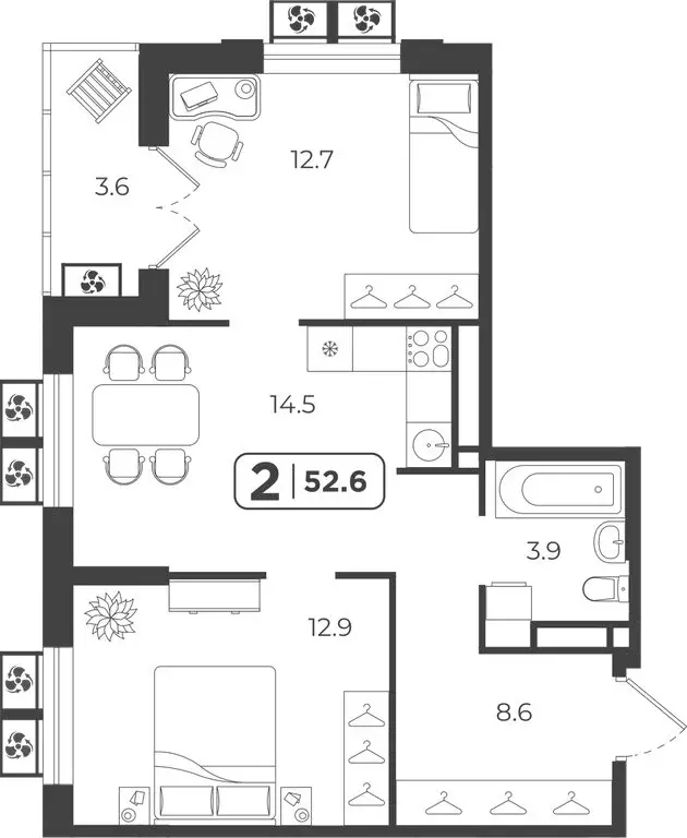 2-комнатная квартира: Тюмень, Центральный округ (52.62 м) - Фото 0