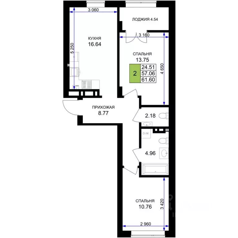 2-к кв. Калининградская область, Гурьевск Включи жилой комплекс (61.6 ... - Фото 1