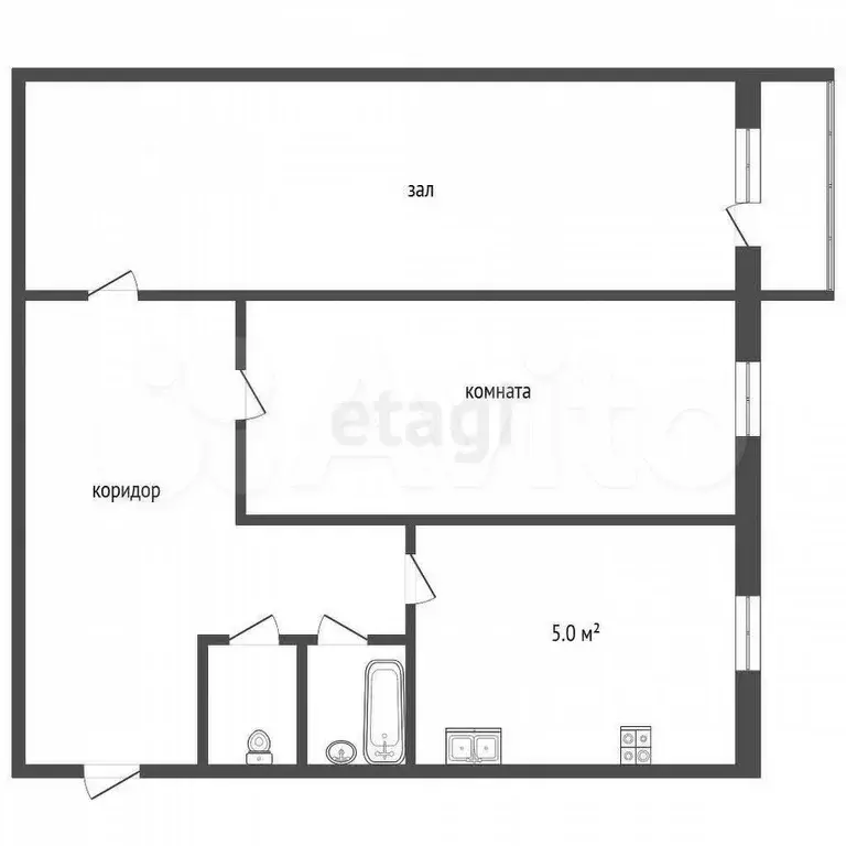 2-к. квартира, 40,6 м, 2/2 эт. - Фото 0