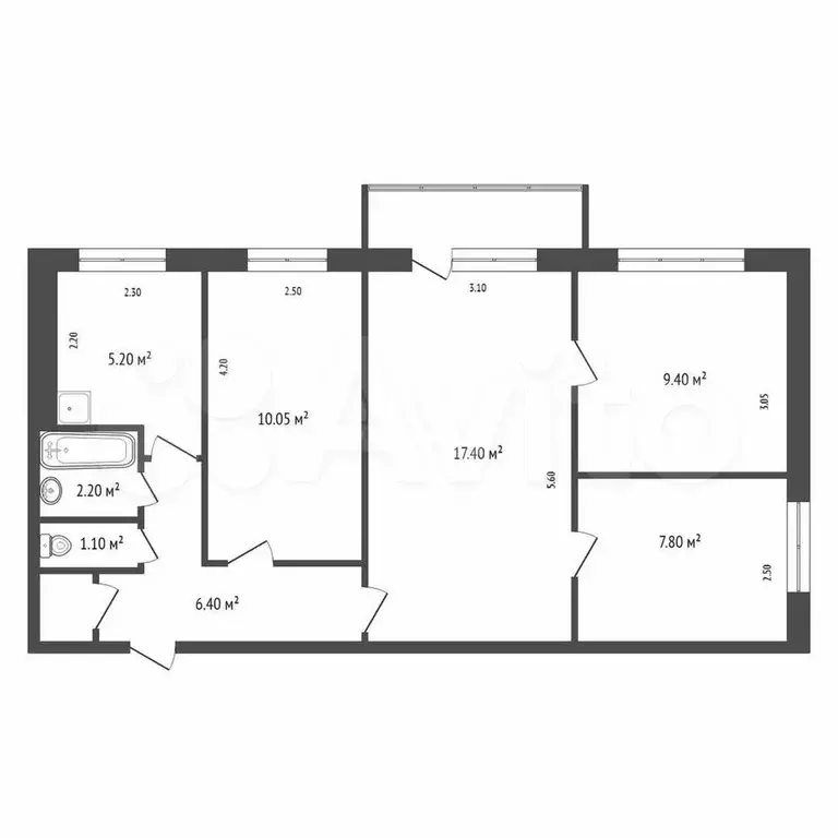 4-к. квартира, 62,4 м, 5/5 эт. - Фото 0