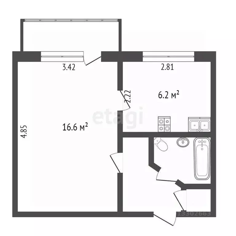 1-к кв. Ханты-Мансийский АО, Сургут ул. Бажова, 4 (29.7 м) - Фото 1