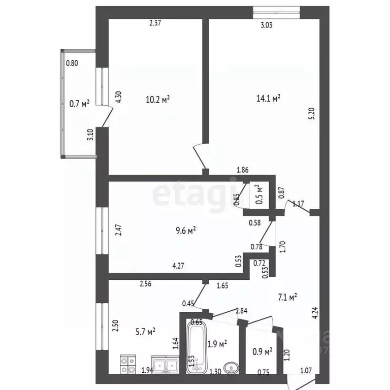 3-к кв. Башкортостан, Стерлитамак ул. Курчатова, 38 (50.0 м) - Фото 1