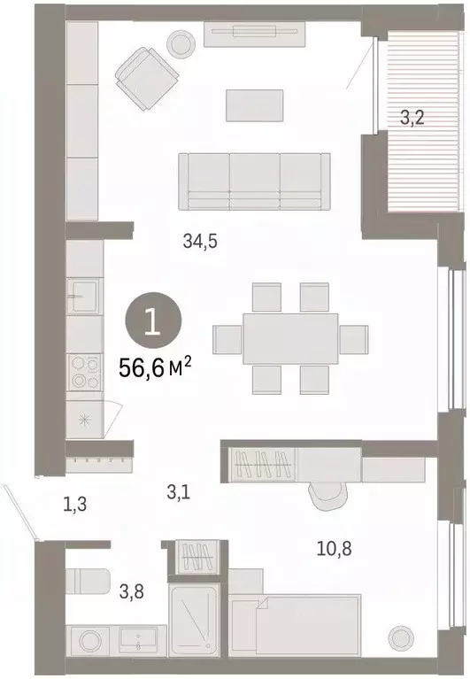 1-к кв. Омская область, Омск  (56.66 м) - Фото 2