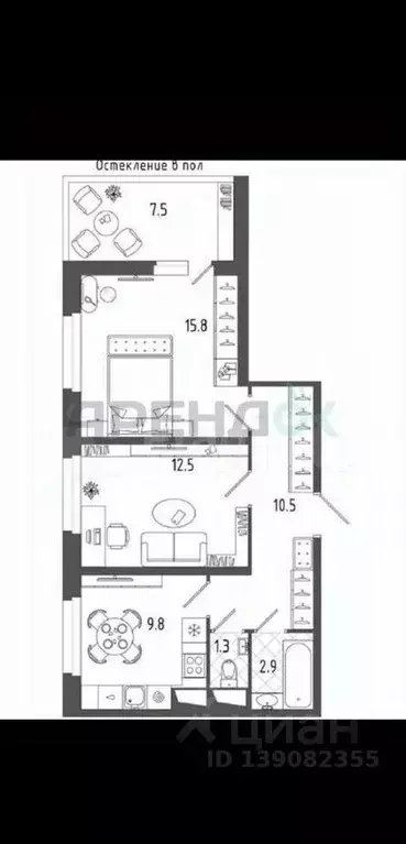 2-к кв. Санкт-Петербург ул. Парфеновская, 17 (53.2 м) - Фото 2