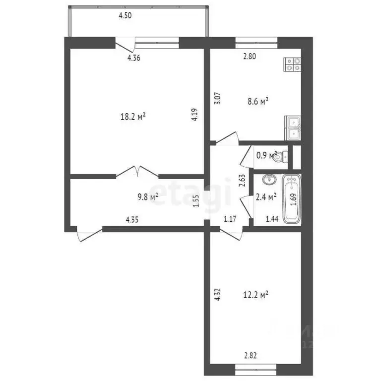 2-к кв. Ханты-Мансийский АО, Нягань 3-й мкр, 9 (52.1 м) - Фото 1