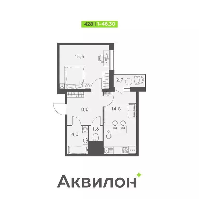 1-комнатная квартира: Санкт-Петербург, Русановская улица, 20к1 (46.3 ... - Фото 0
