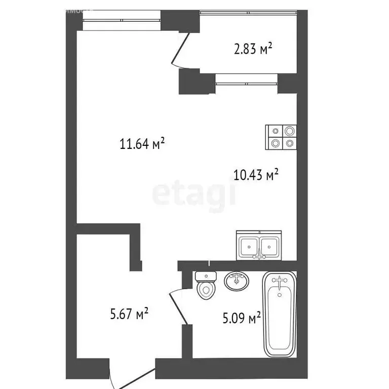 1-комнатная квартира: Тюмень, улица Василия Севергина, 2 (32 м) - Фото 1