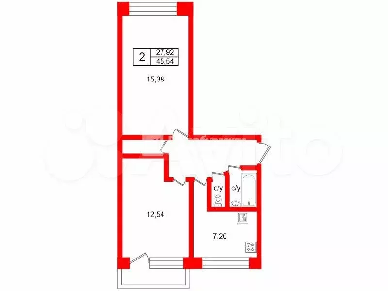 2-к. квартира, 45,5 м, 2/5 эт. - Фото 0
