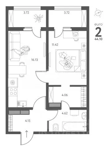 1-к кв. Липецкая область, Липецк Ленина-Соборная пл. (44.1 м) - Фото 2
