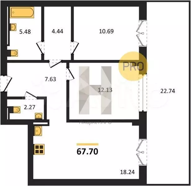 2-к. квартира, 67,7 м, 1/7 эт. - Фото 1