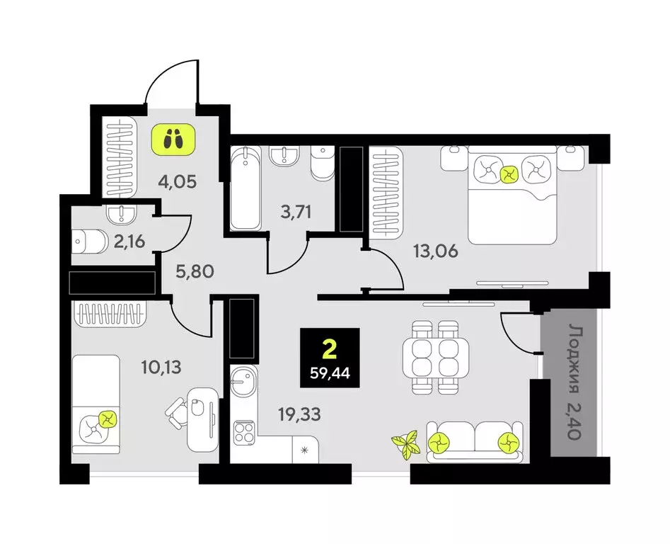 2-комнатная квартира: Тюмень, улица Андрея Приказнова, 7 (57.1 м) - Фото 1