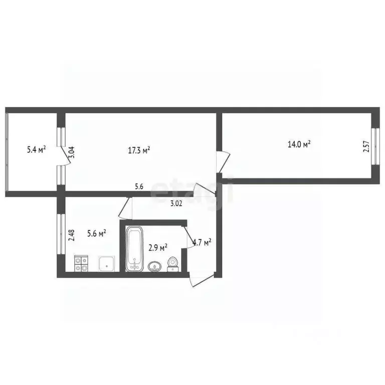2-к кв. Крым, Ялта ул. Грибоедова, 2 (44.5 м) - Фото 2