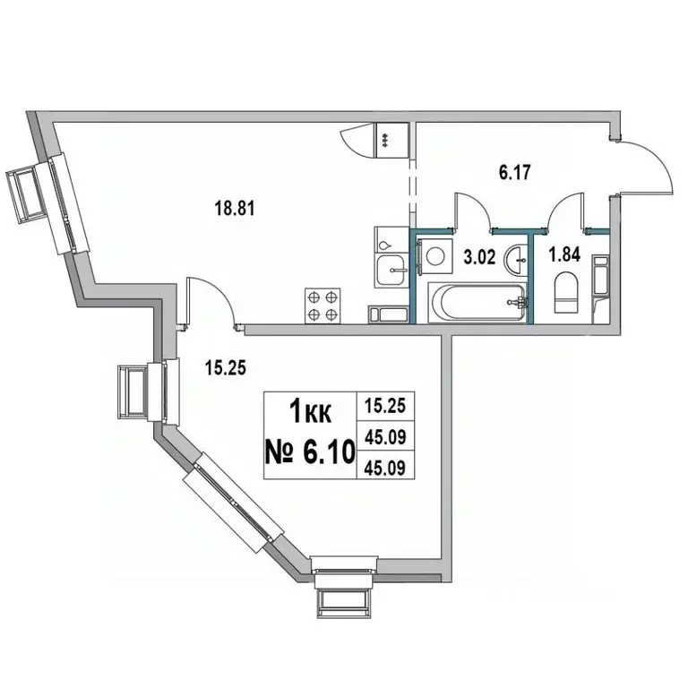 1-к кв. Ленинградская область, Выборг ул. 2-я Южная, 4 (45.09 м) - Фото 0