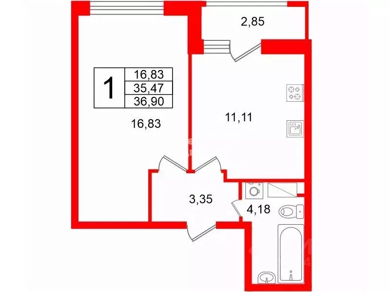 1-к кв. Санкт-Петербург Планерная ул., 87к1 (35.2 м) - Фото 2