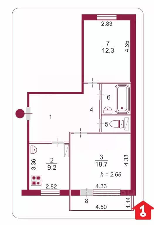 2-к кв. Омская область, Омск ул. 12 Декабря, 58 (56.2 м) - Фото 2