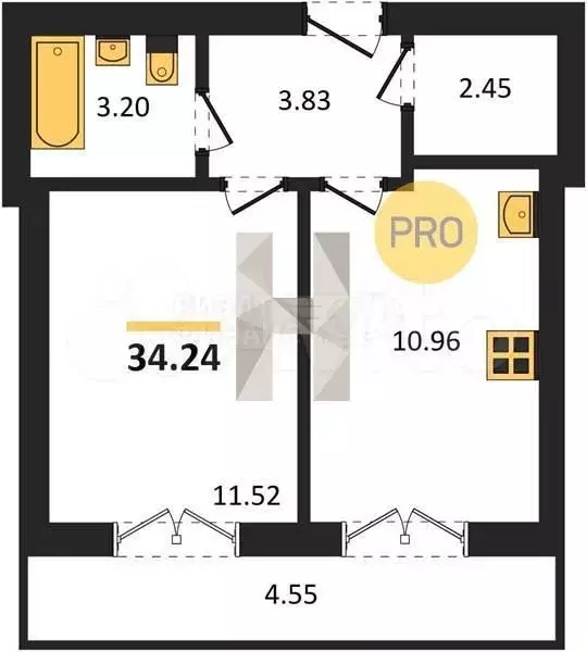 1-к. квартира, 36,5 м, 4/4 эт. - Фото 0