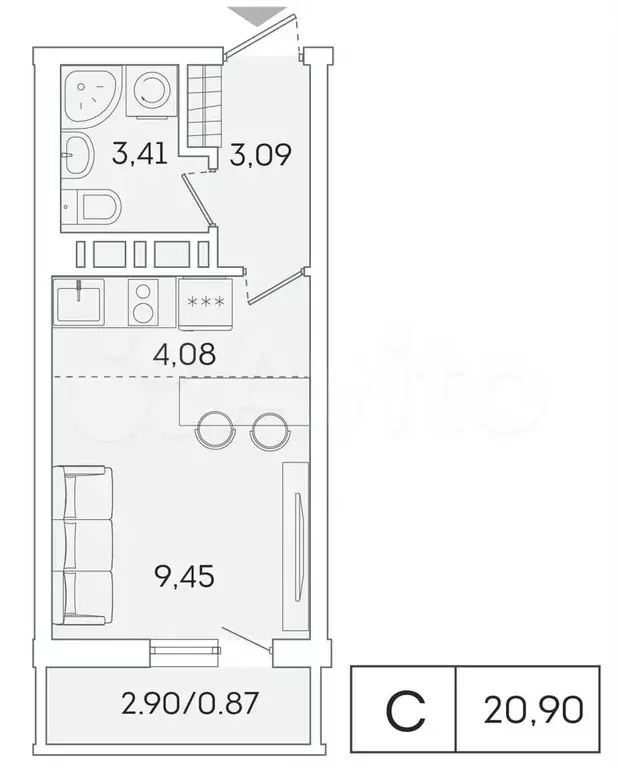 Квартира-студия, 20,1 м, 12/16 эт. - Фото 0