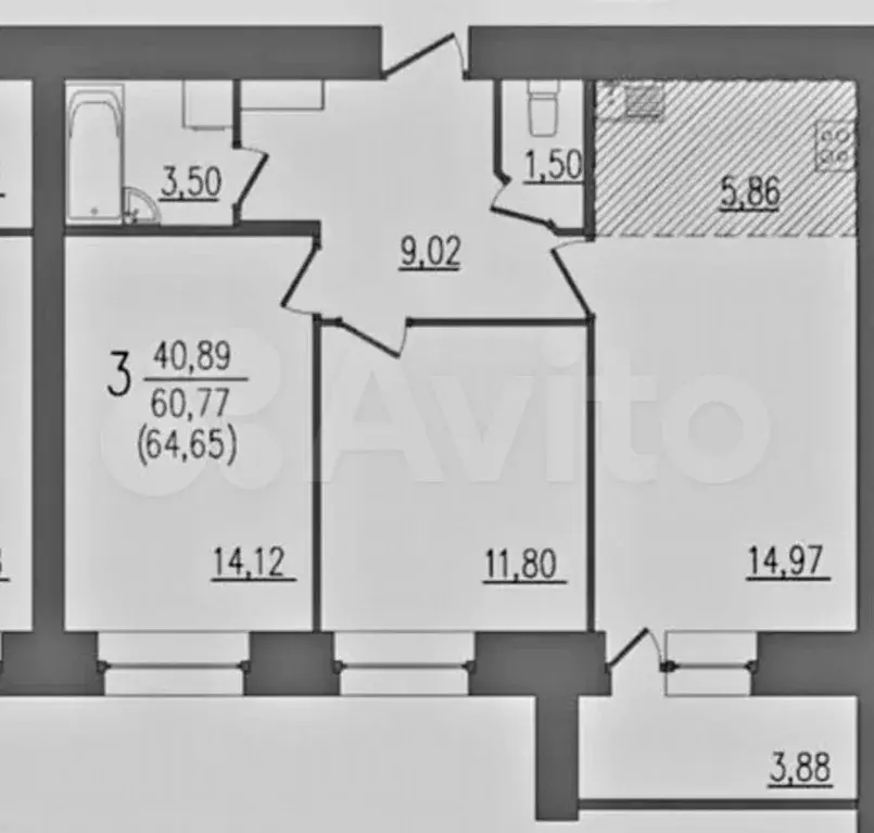 3-к. квартира, 65 м, 8/16 эт. - Фото 0