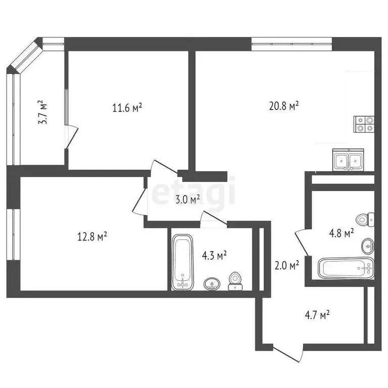 2-комнатная квартира: Тюмень, улица Эльвиры Федоровой, 1к1 (63.5 м) - Фото 1