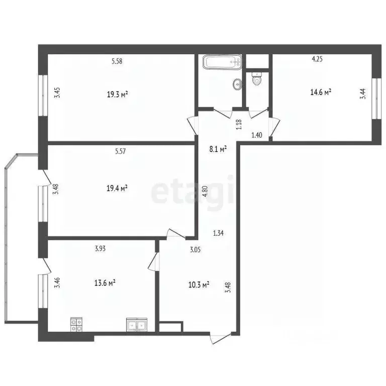 3-к кв. Тюменская область, Тюмень Широтная ул., 108к1 (90.9 м) - Фото 1