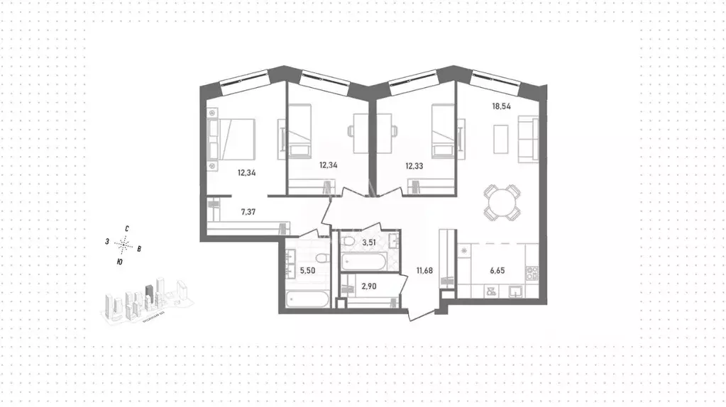 3-к кв. Москва Репаблик жилой комплекс, к2.3 (94.0 м) - Фото 1