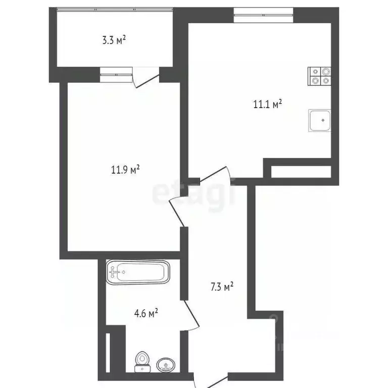 1-к кв. Тюменская область, Тюмень Интернациональная ул., 197В (34.7 м) - Фото 2