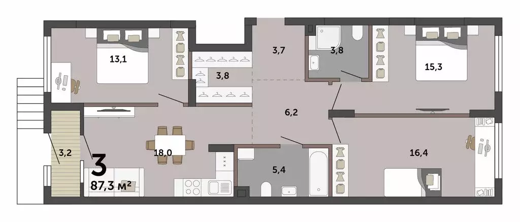 3-комнатная квартира: Екатеринбург, улица Бакинских Комиссаров, 89/3 ... - Фото 1