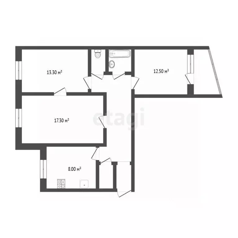 3-к кв. Тюменская область, Тюмень Ткацкий проезд, 5 (68.7 м) - Фото 2