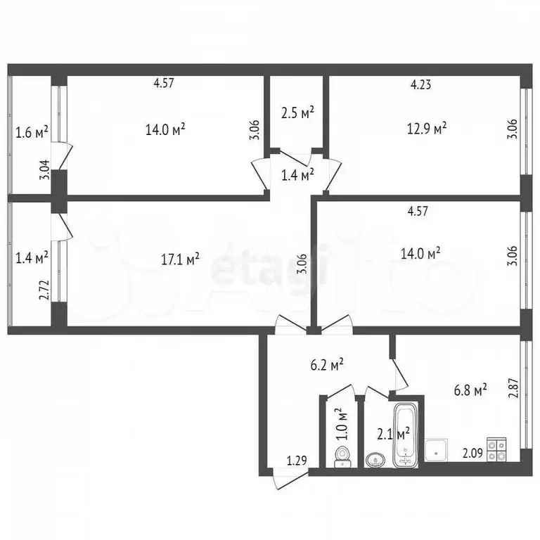 4-к. квартира, 78 м, 2/5 эт. - Фото 0