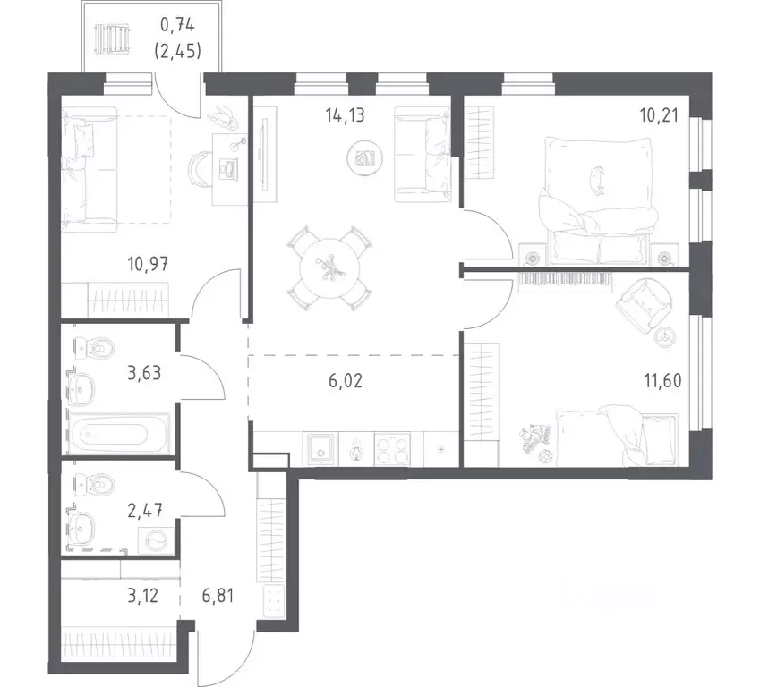 3-к кв. Башкортостан, Уфа Дема жилрайон, Новая Дема жилой комплекс, ... - Фото 0