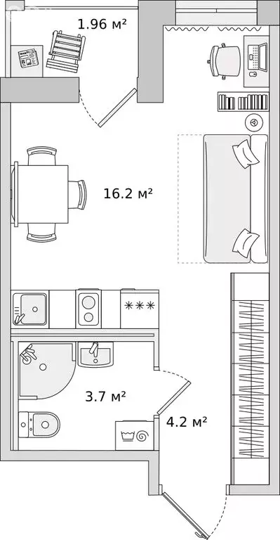 Квартира-студия: деревня Новосаратовка, улица Первых, 6к1 (23.3 м) - Фото 1