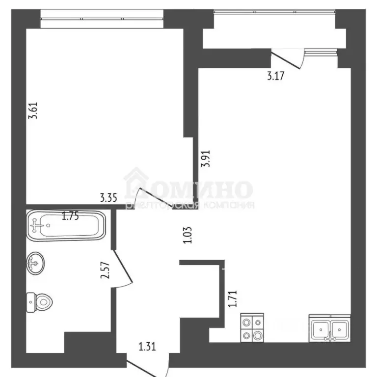 1-к кв. Тюменская область, Тюмень ДОК мкр, ул. Воронинская, 47 (38.5 ... - Фото 2