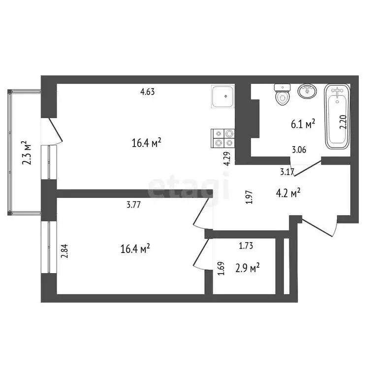 1-комнатная квартира: Тюмень, Краснооктябрьская улица, 16 (40.3 м) - Фото 1