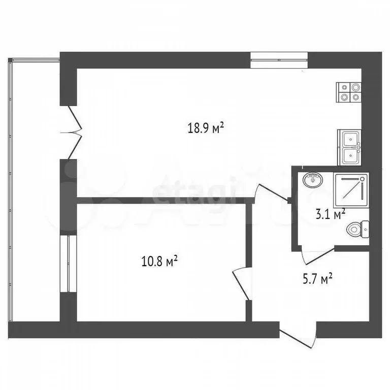 1-к. квартира, 38,5 м, 4/4 эт. - Фото 0