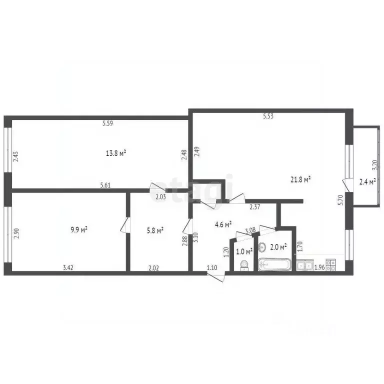 2-к кв. Башкортостан, Стерлитамак Коммунистическая ул., 41 (59.3 м) - Фото 2
