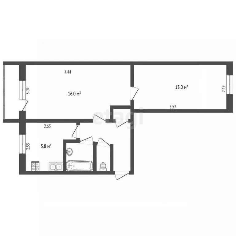 2-к кв. Вологодская область, Вологда ул. Разина, 53 (43.6 м) - Фото 2