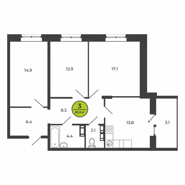 3-комнатная квартира: Свень, Соборная улица, 24 (83.3 м) - Фото 0