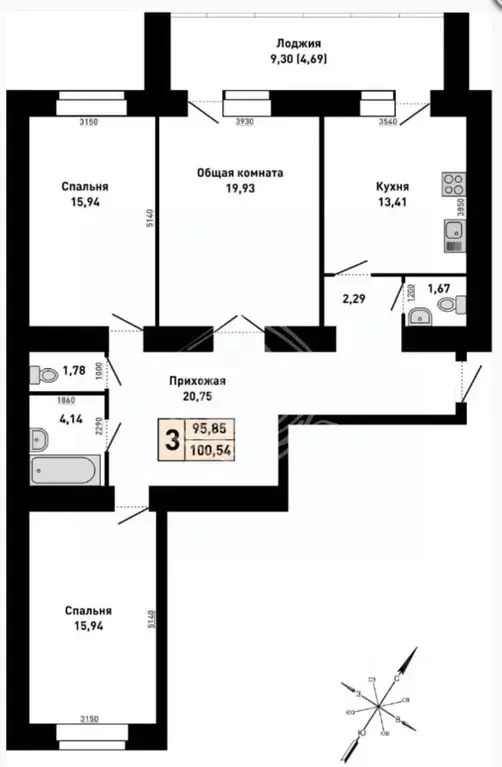 3-к кв. Алтайский край, Барнаул ул. Димитрова, 130 (97.0 м) - Фото 2